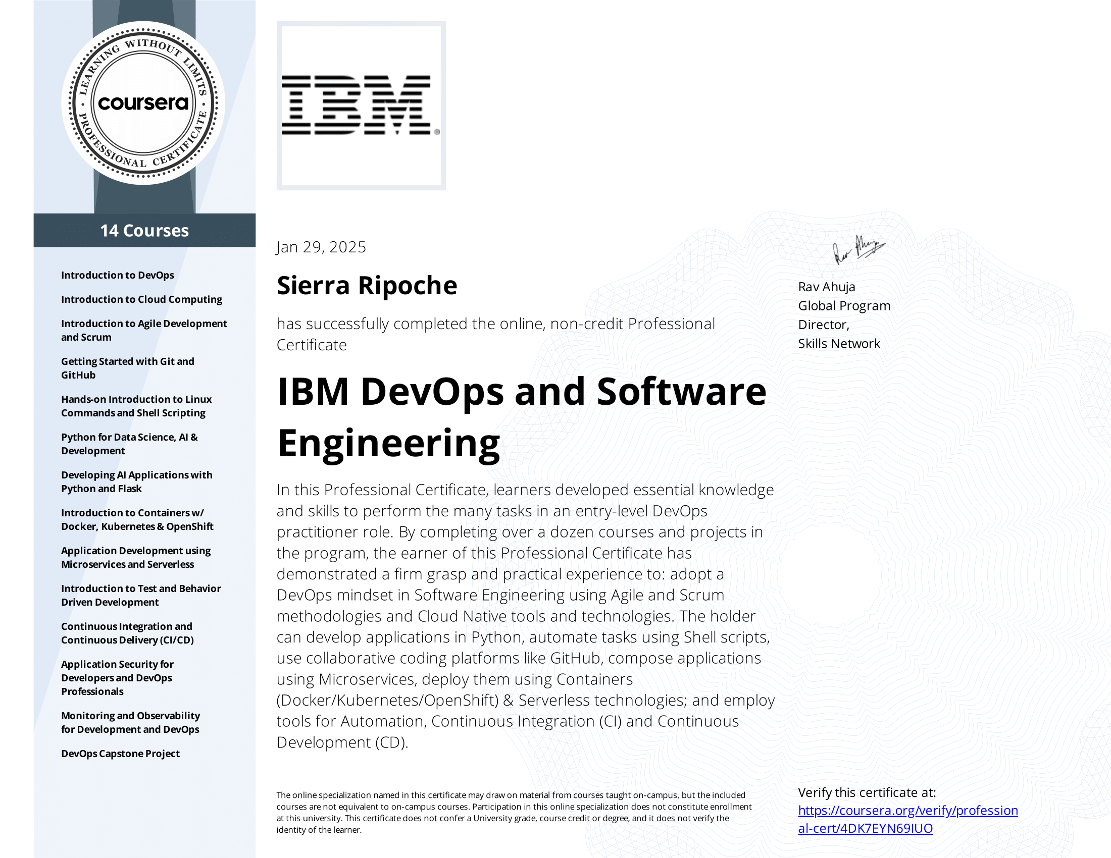 Photo of DevOps and Software Engineering certificate