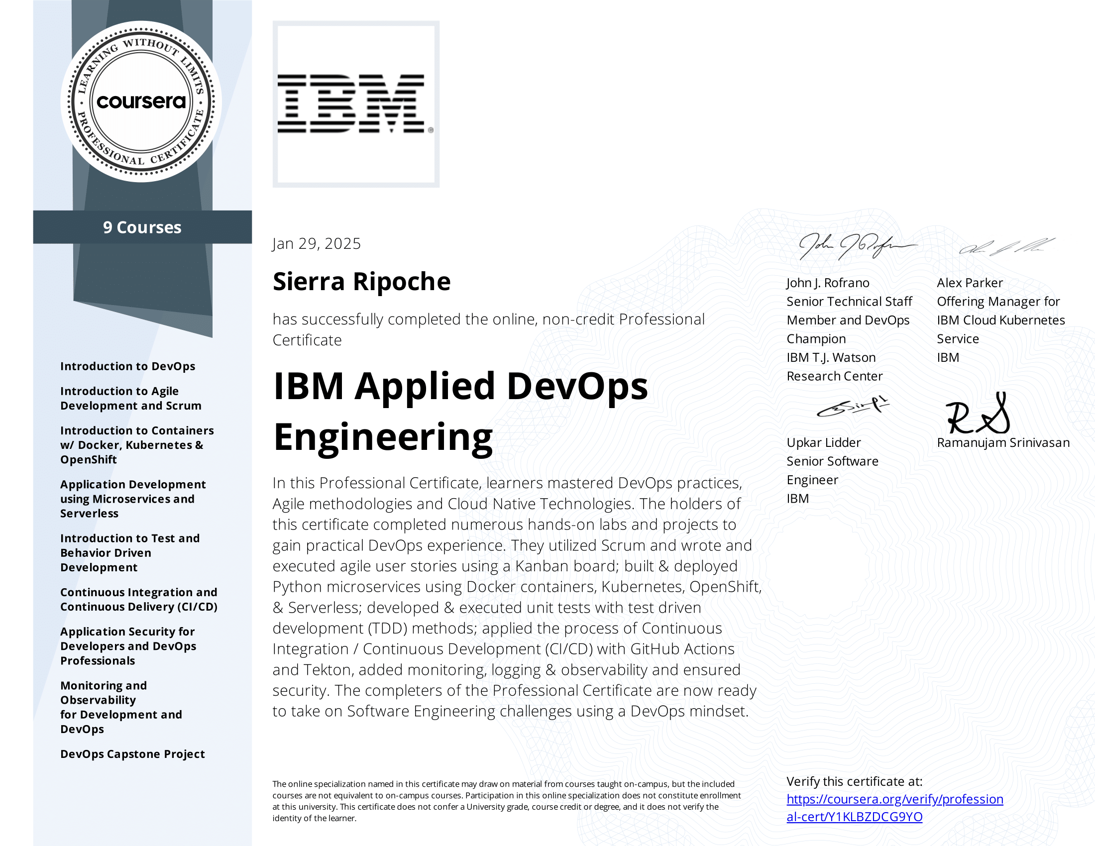 Spécialisation DevOps Appliquée photo de certification