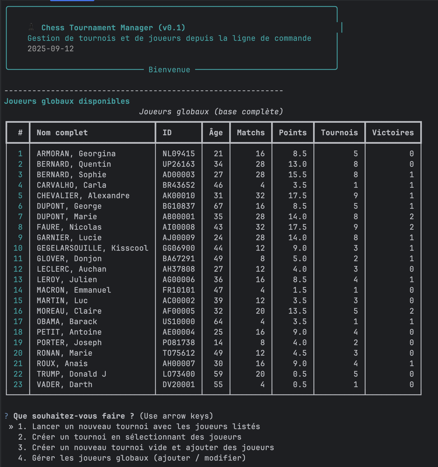 Développement d’un programme logiciel en Python (POO) – Application de gestion de tournois d’échecs